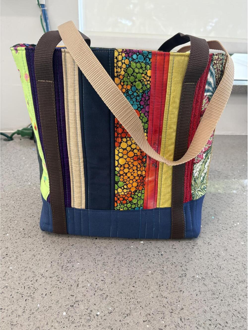 Handmade Patchwork Quilted Tote Bag Multi-Color Cotton Shoulder Bag